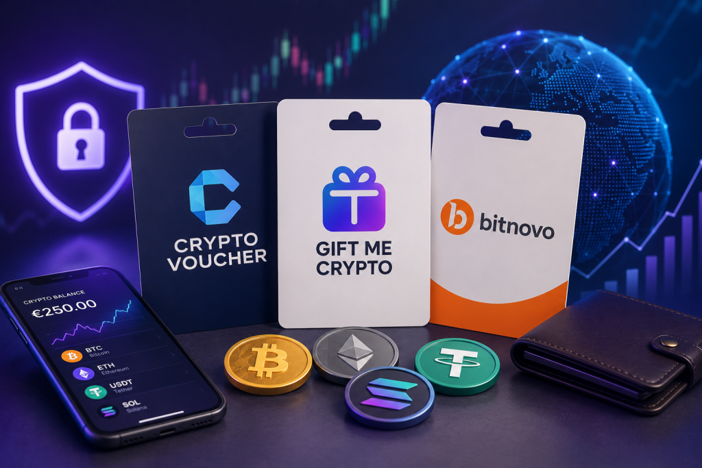 De euros a cripto en 1 minuto: CryptoVoucher, Bitnovo y Gift Me Crypto en Giftsy